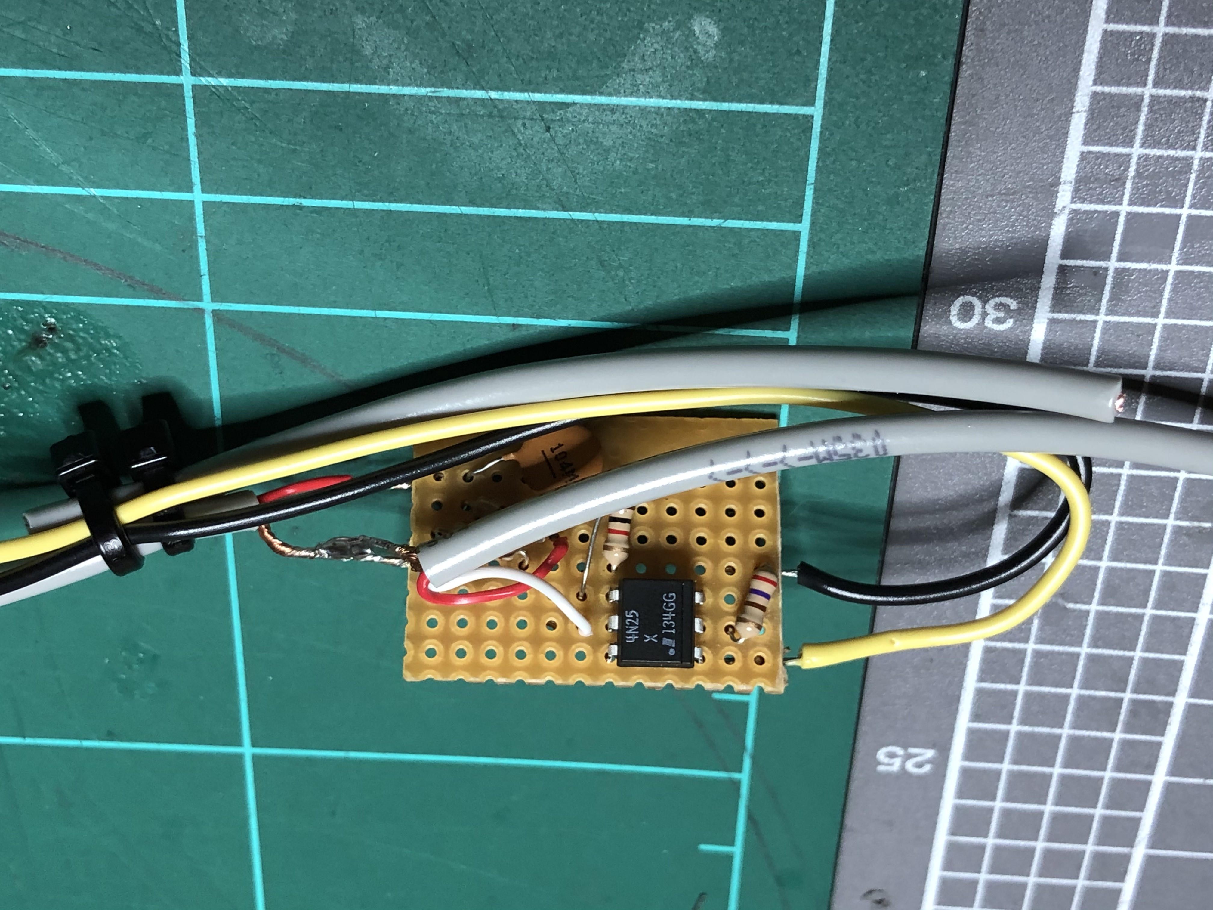 Close-up of soldered circuit connecting cables